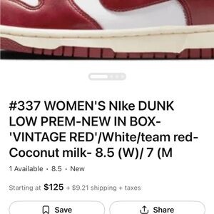 Nike Red and White Dunk Low Athletic Shoes